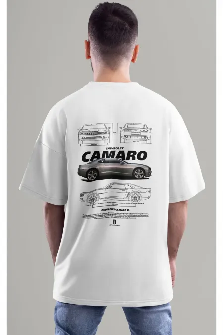 Unisex Erkek/Kadın CAMARO SS Renkli Özel Baskılı Oversize Pamuklu Bisiklet Yaka T-Shirt Tişört