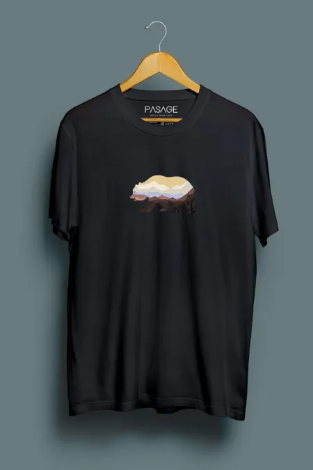 Renkli Bear Unisex Baskılı Siyah T-shirt