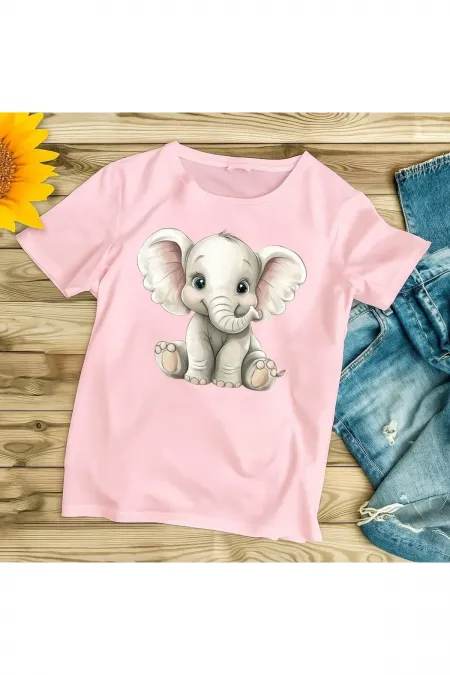 CUTE ELEPHANT PRINT OVERSIZE KIDS T-SHIRT