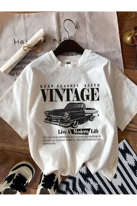 White Vintage Printed T-shirt