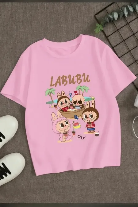 GIRL'S CREW COLLAR T-SHIRT SHORT SLEEVE LABUBU PRINTED