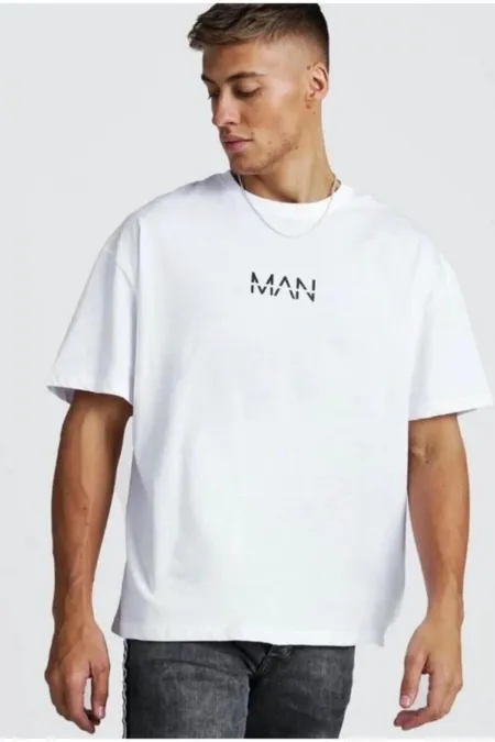 Men's White Oversize Man Printed T-Shirt
