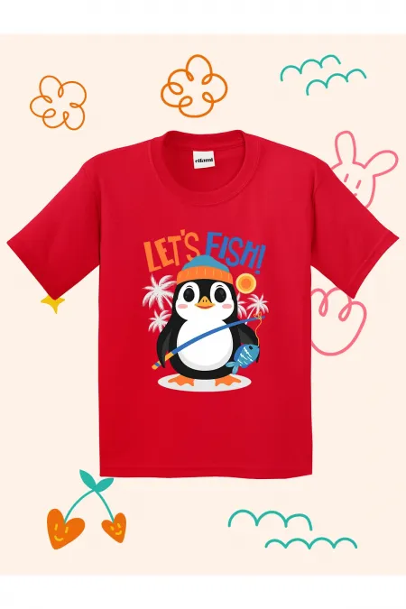 Fishing Penguin Design Kids T-shirt