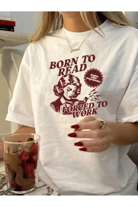 Y2k White Born to Reat Printed Oversize T-Shirt