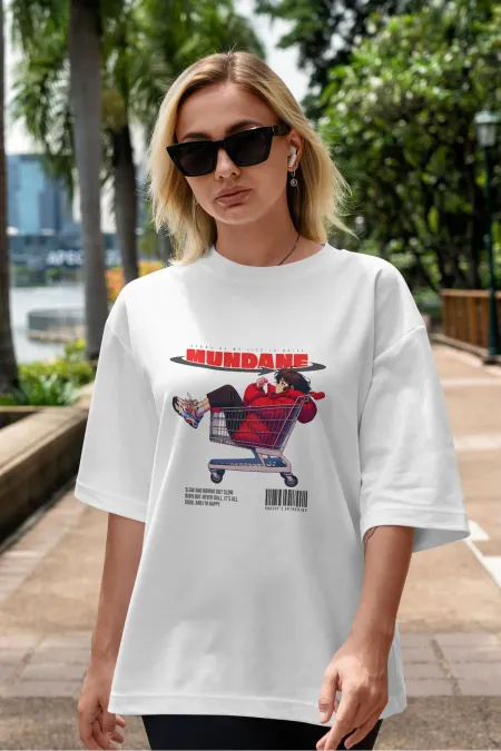 MUNDANE Unisex Men's/Women's Custom Printed Oversize Cotton Crew Neck T-Shirt