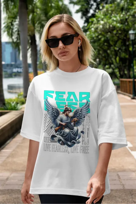 Unisex Men's/Women's Fearless Colorful Custom Printed Oversize Cotton Crew Neck T-Shirt
