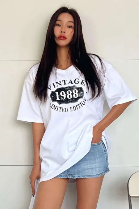 White Vintage Printed Oversized T-shirt