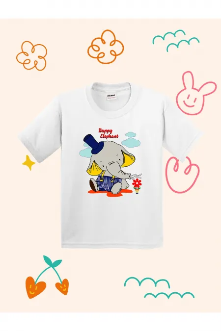 Happy Elephant Printed Kids T-shirt