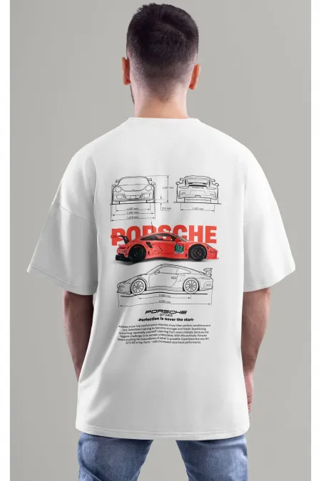 Unisex Erkek/Kadın PORSCHE GT3 Renkli Özel Baskılı Oversize Pamuklu Bisiklet Yaka T-Shirt Tişört
