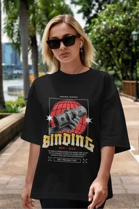 Unisex Men's/Women's BINDING Colorful Custom Printed Oversize Cotton Crew Neck T-Shirt