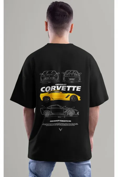 Unisex Erkek/Kadın CORVETTE Z06 Renkli Özel Baskılı Oversize Pamuklu Bisiklet Yaka T-Shirt Tişört