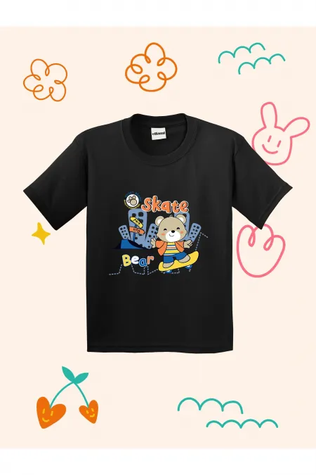 Kids' T-shirt with Skateboarding Teddy Bear Print