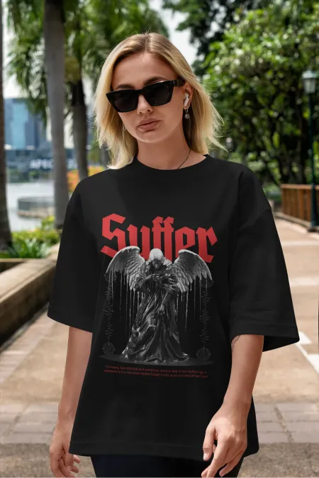 Unisex Women's/Men's SUFFER Colorful Custom Printed Oversize Cotton Jersey T-Shirt