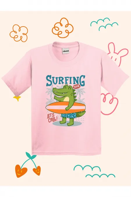 Surfer Dino Print Kids T-shirt