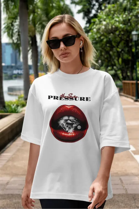 Unisex Erkek/Kadın PRESSURE Renkli Özel Baskılı Oversize Pamuklu Bisiklet Yaka T-Shirt Tişört