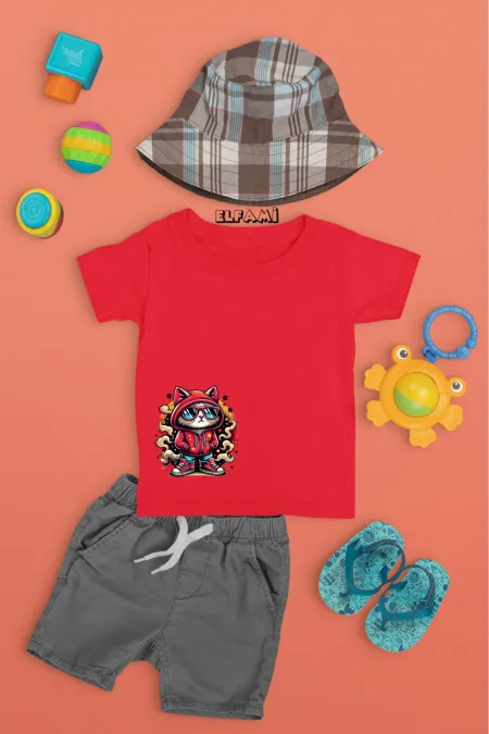 T-shirt imprimé chat mignon pour filles/garçons