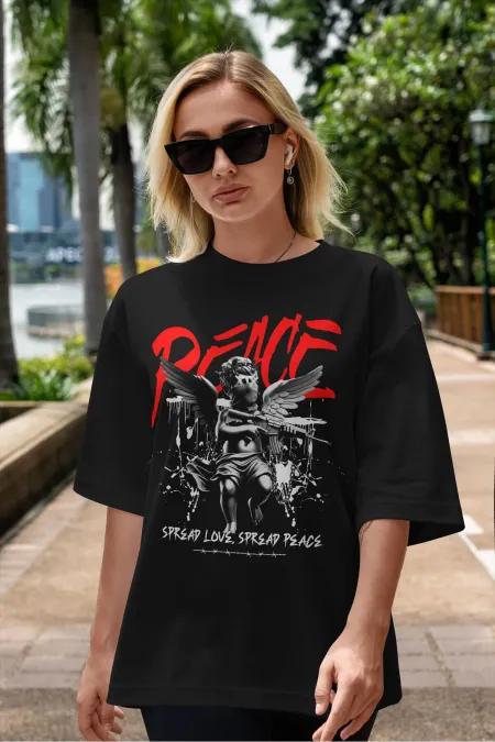 Unisex Women's/Men's PEACE Colorful Custom Printed Oversize Cotton Jersey T-Shirt