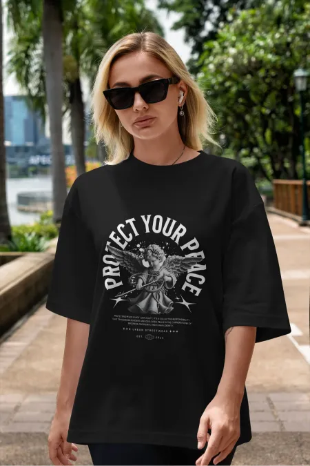 Unisex Men's/Women's PROTECT YOUR PEACE Custom Printed Oversize Cotton Crew Neck T-Shirt