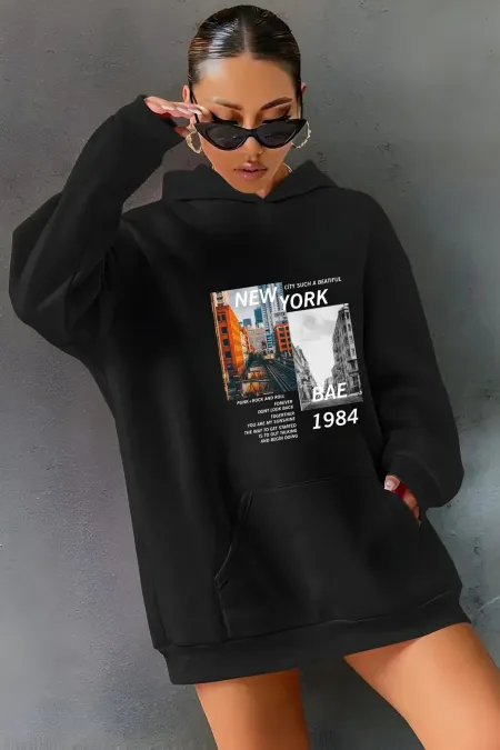 URBAN CITY PRINTED HOODED SWEATSHIRT