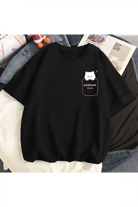 Good Luck Baskılı Oversize T-shirt
