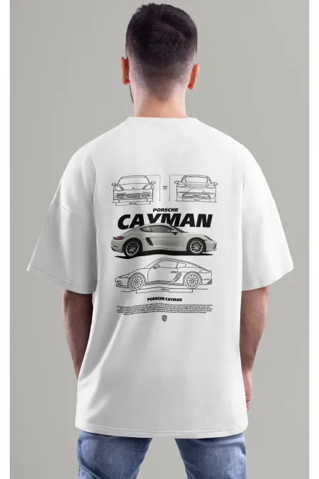 Unisex Erkek/Kadın PORSCHE CAYMAN Renkli Özel Baskılı Oversize Pamuklu Bisiklet Yaka T-Shirt Tişört
