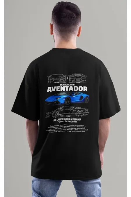 Unisex Erkek/Kadın AVENTADOR Renkli Özel Baskılı Oversize Pamuklu Bisiklet Yaka T-Shirt Tişört