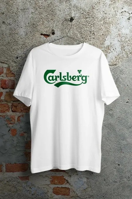Unisex Beyaz Carlsberg Normal Kalıp T-shirt