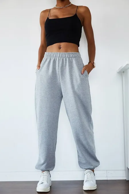 Kadın Yüksek Bel Paçası Lasiktli Oversize & Bol Kesim Eşofman Altı 1kzk8-10879-03