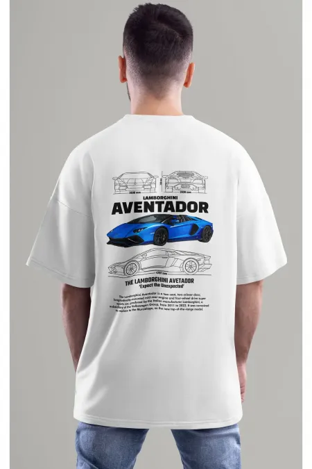 Unisex Erkek/Kadın AVENTADOR Renkli Özel Baskılı Oversize Pamuklu Bisiklet Yaka T-Shirt Tişört