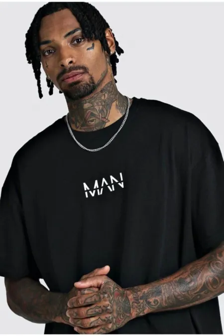 Men's Black Oversize Man Printed T-Shirt