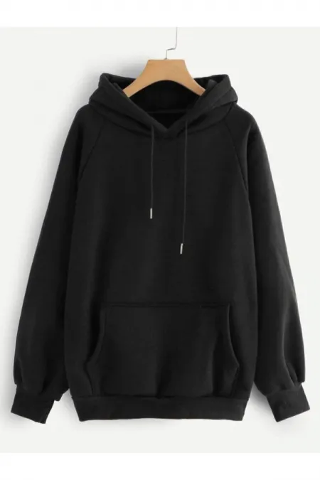 Unisex Siyah Düz Basic Sweatshirt Yeni