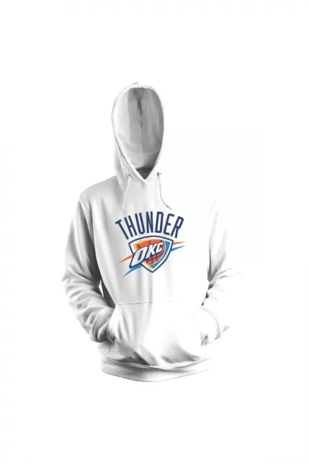 Beyaz Pamuk Oklahoma City Thunder Kapşonlu Sweatshirt Hoodie