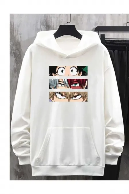 Anime Printed White Sweater