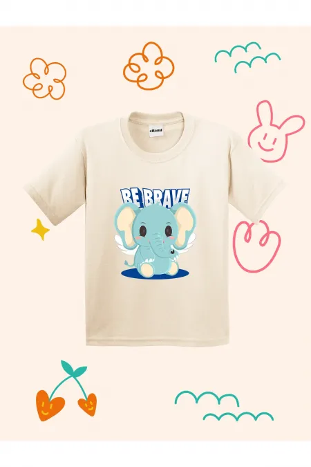 BE BRAVE Cute Elephant Design Printed Kids T-shirt