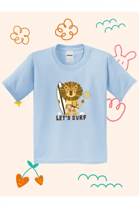 Lets Surf Lion Print Kids T-shirt