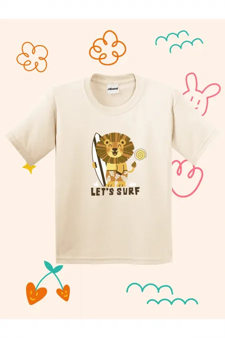 Lets Surf Lion Print Kids T-shirt