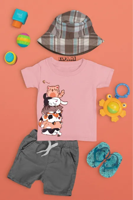 T-shirt imprimé chat pour fille/garçon