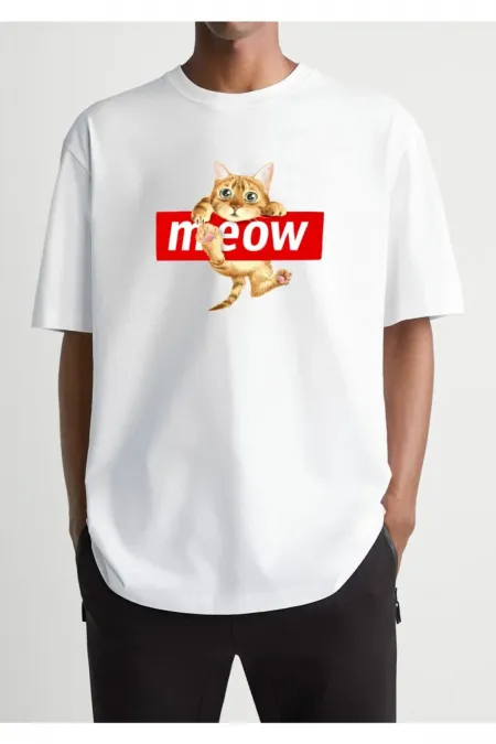 Oversize Meow Printed T-shirt