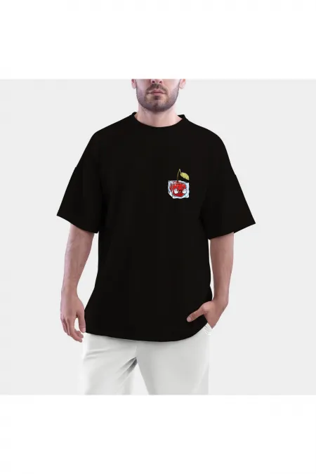 Ice Cherry Printed Black Combed Cotton Oversize T-shirt