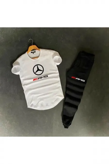 Erkek Beyaz Dijital Baskılı Amg Takım