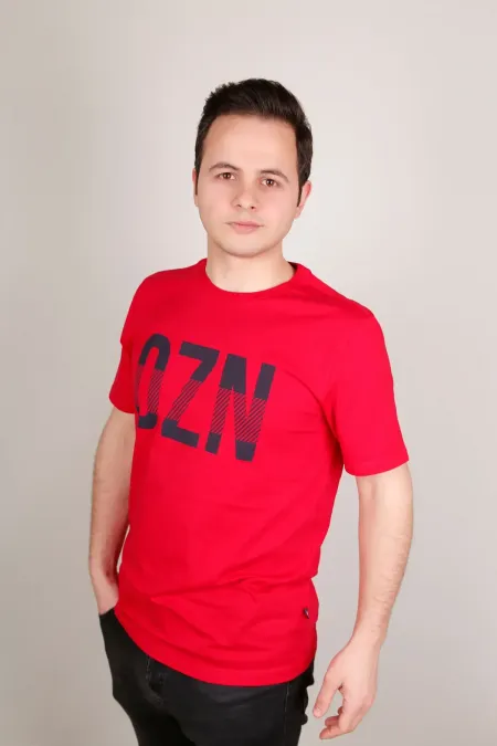 RED PRINTED CREW NECK T-SHIRT