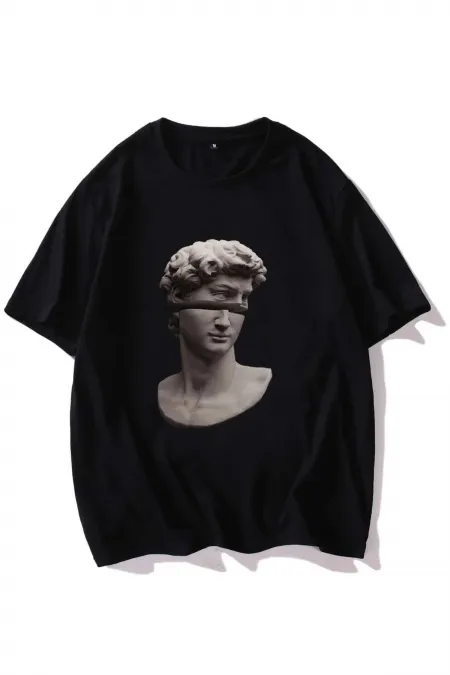 Unisex Black Oversize Sculpture Printed T-shirt
