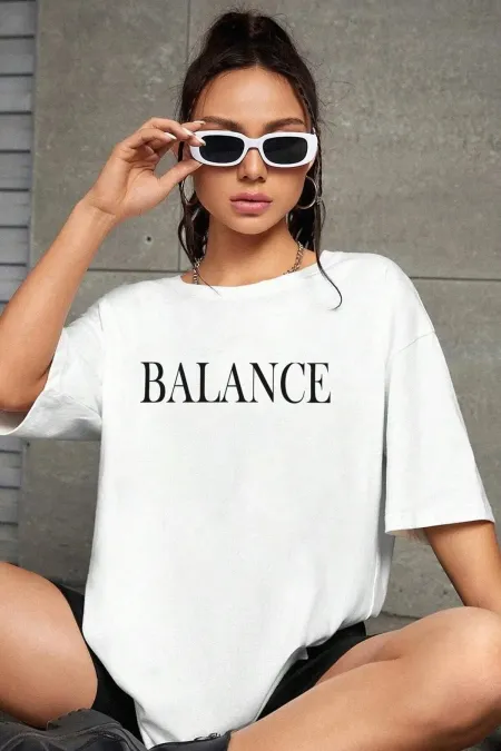 Unisex Balance Printed Oversize Boyfriend T-Shirt