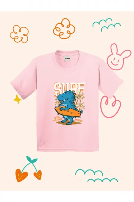 Surfer Dinosaur Print Kids T-shirt