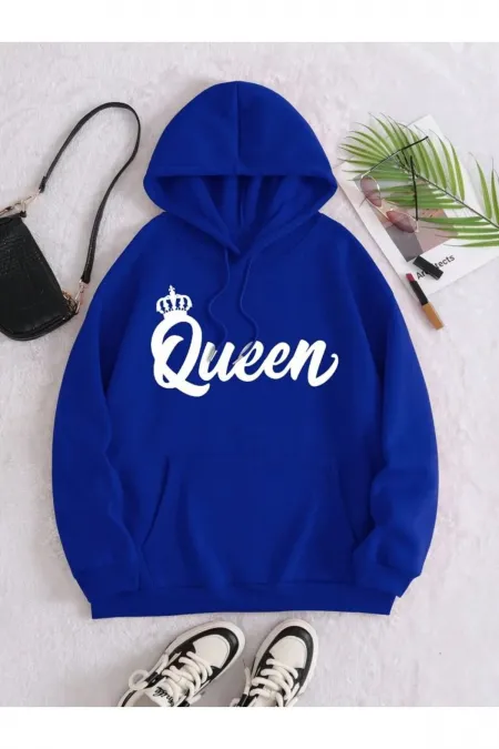 Queen Baskılı Mavi Sweathirt