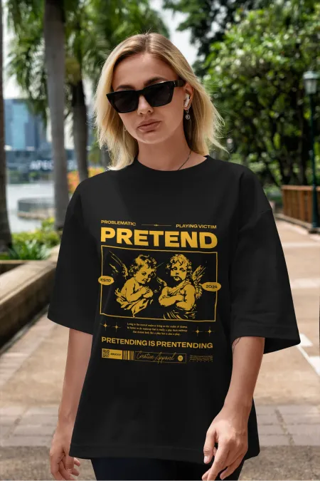 PRETEND Unisex Women's/Men's Colorful Custom Printed Oversize Cotton Jersey T-Shirt