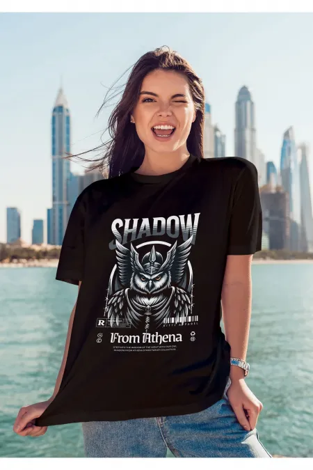 Unisex Erkek/Kadın SHADOW Renkli Özel Baskılı Oversize Pamuklu Bisiklet Yaka T-Shirt Tişört