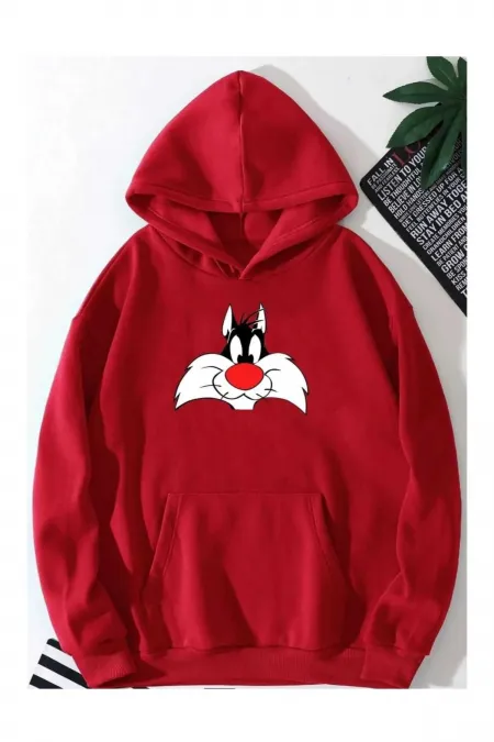 Cat Printed Red Sweater