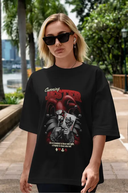 Unisex Erkek/Kadın JESTER Renkli Özel Baskılı Oversize Pamuklu Bisiklet Yaka T-Shirt Tişört