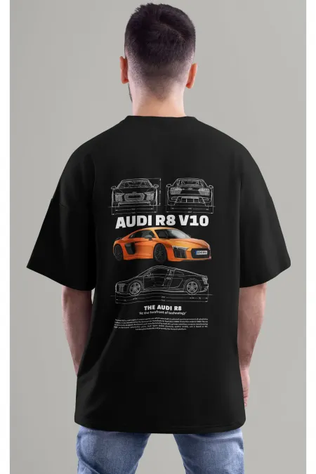 Unisex Men/Women AUDI R8 V10 Colorful Custom Printed Oversize Cotton Crew Neck T-Shirt T-Shirt